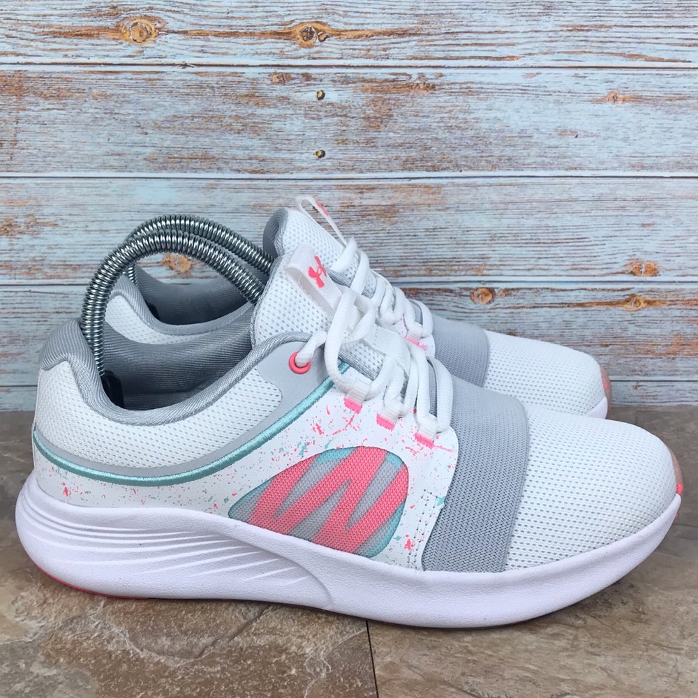 NEW Under Armour Charged Breathe Bliss PS Running Shoes White Grey NWOB - Picture 4 of 9